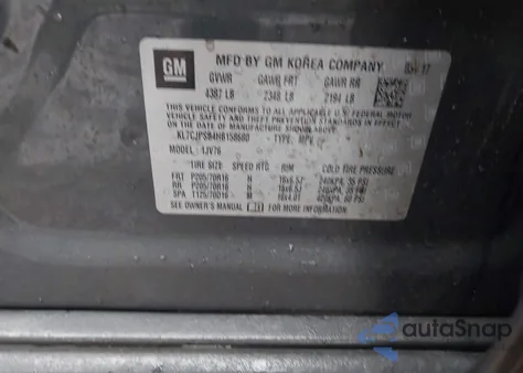 2017 Chevrolet Trax Lt из США, поврежденный, VIN KL7CJPSB4HB158680